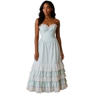 FASCINATIONS Prom Dress Powder Blue Strapless Lace Ruffle Cupcake dress coquett